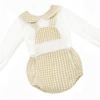 *SALE* Baby Boy Camel Gingham Smocked Romper with  Shirt 