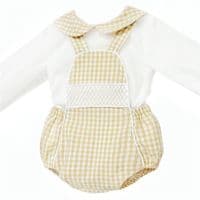 *SALE* Baby Boy Camel Gingham Smocked Romper with  Shirt 