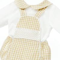*SALE* Baby Boy Camel Gingham Smocked Romper with  Shirt 