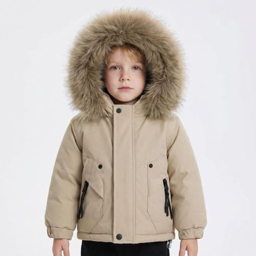 *SALE* Baby Boy Light Brown Bomber Jacket with Faux Fur Hood " 26014 "