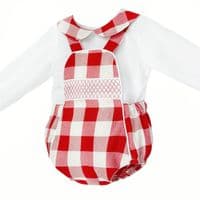 *SALE* Baby Boy Red Checked Smocked Romper with  Shirt 