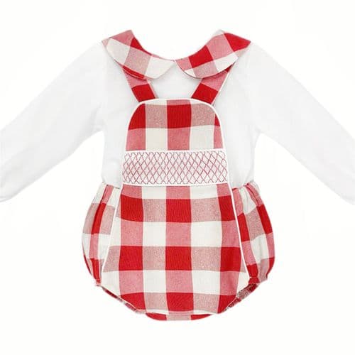 *SALE* Baby Boy Red Checked Smocked Romper with Shirt "MYDB2469R"
