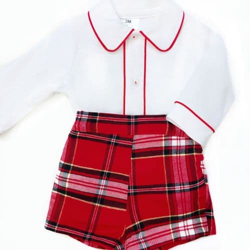 *SALE* Baby Boy Red Tartan Shorts with Shirt "MYDM003"