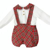 *SALE* Baby Boy Red Tartan Strap Shorts with Shirt 