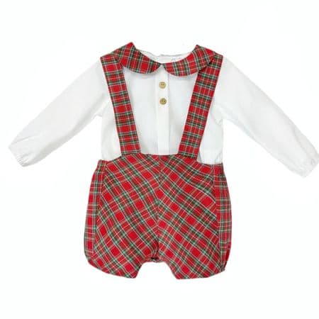 *SALE* Baby Boy Red Tartan Strap Shorts with Shirt 