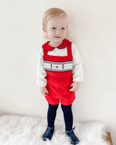 *SALE* Baby Boy Red Velour Smock Soilder Dungaree set "MYDS003"