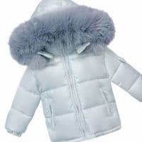 *SALE* Baby Boy Silver Puffer Coat with Faux Fur Hood 