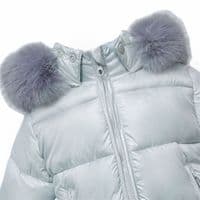 *SALE* Baby Boy Silver Puffer Coat with Faux Fur Hood 