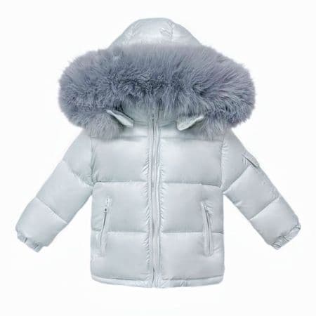 *SALE* Baby Boy Silver Puffer Coat with Faux Fur Hood 