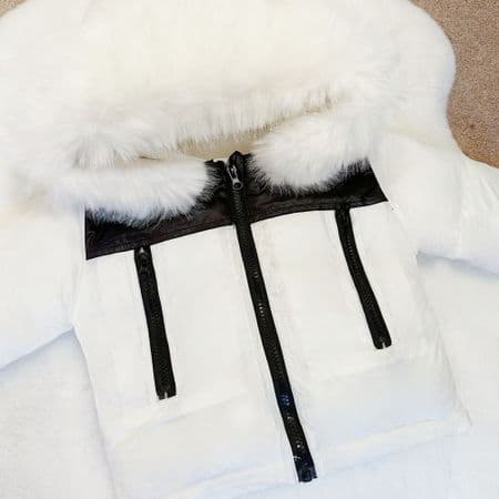 *SALE* Baby Boy White Puffer Coat with Faux Fur Hood 