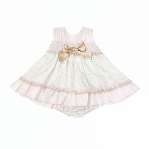 *SALE* Baby Girl Beige&Camel Smocked Puff Dress with Pants "MYD2483"