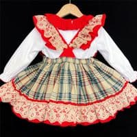 *SALE* Baby Girl Beige Tartan Pinafore with Blouse 