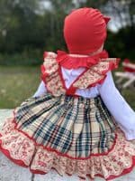 *SALE* Baby Girl Beige Tartan Pinafore with Blouse 