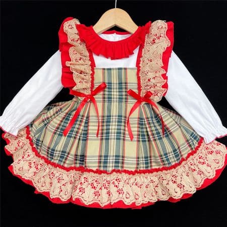 *SALE* Baby Girl Beige Tartan Pinafore with Blouse 
