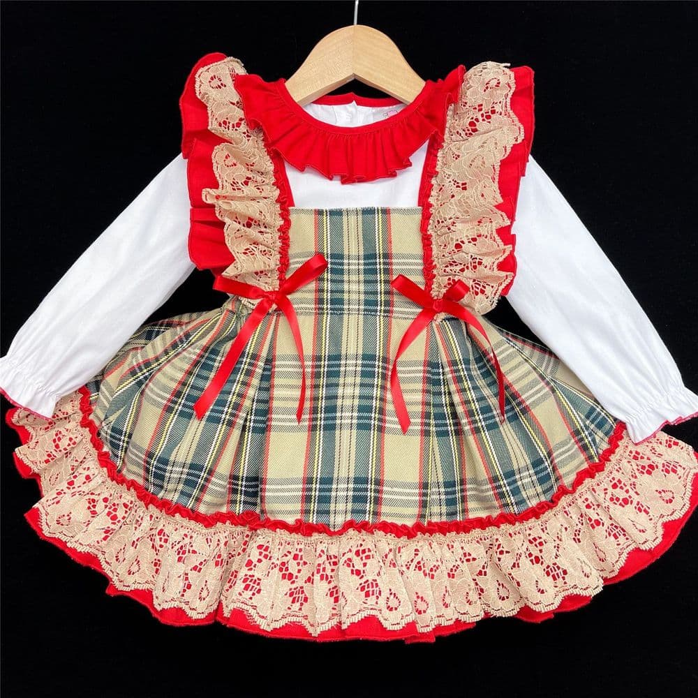 *SALE* Baby Girl Beige Tartan Pinafore with Blouse "2161 Beige"