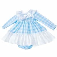 *SALE* Baby Girl Blue Checked Smock Collar Dress with Pants 