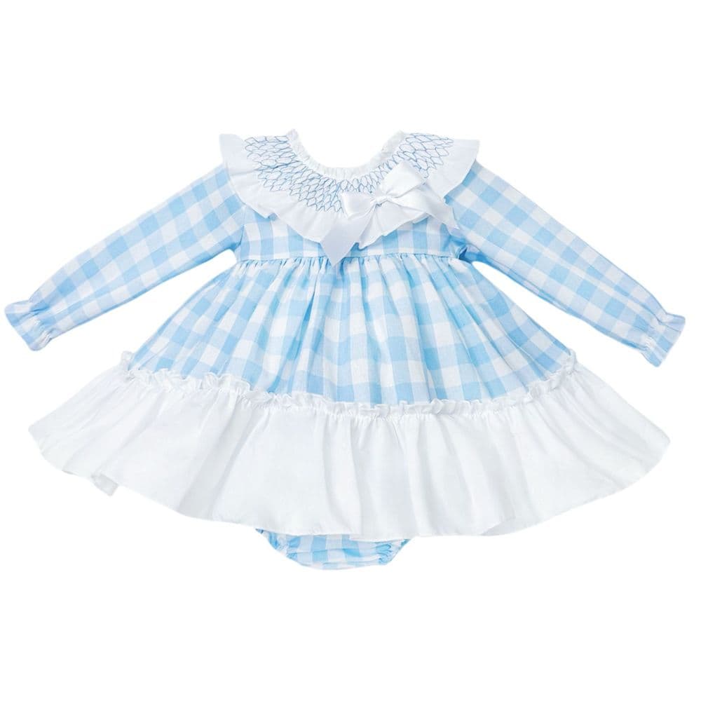 *SALE* Baby Girl Blue Checked Smock Collar Dress with Pants "MYDB2465B"