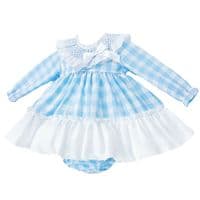 *SALE* Baby Girl Blue Checked Smock Collar Dress with Pants 