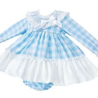 *SALE* Baby Girl Blue Checked Smock Collar Dress with Pants 