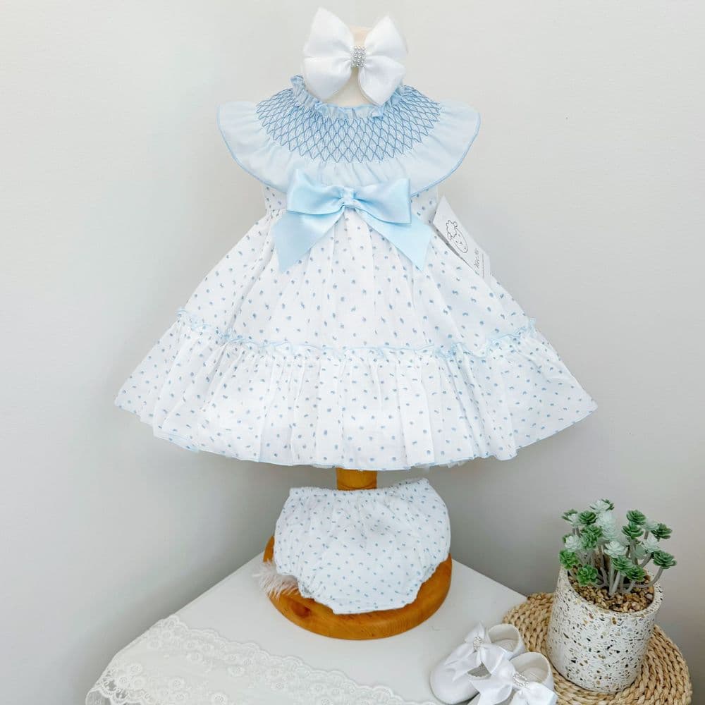 SALE Baby Girl Blue Cotton Plumetis Dress with Pants MYD2436B