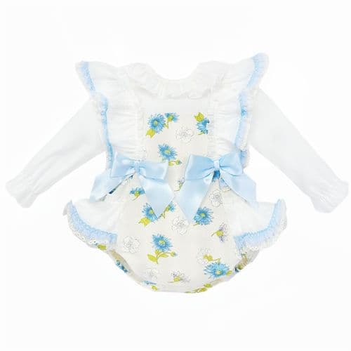 *SALE* Baby Girl Blue/Cream Floral Frilly Shoulder Romper with Shirt "MYDC2467"