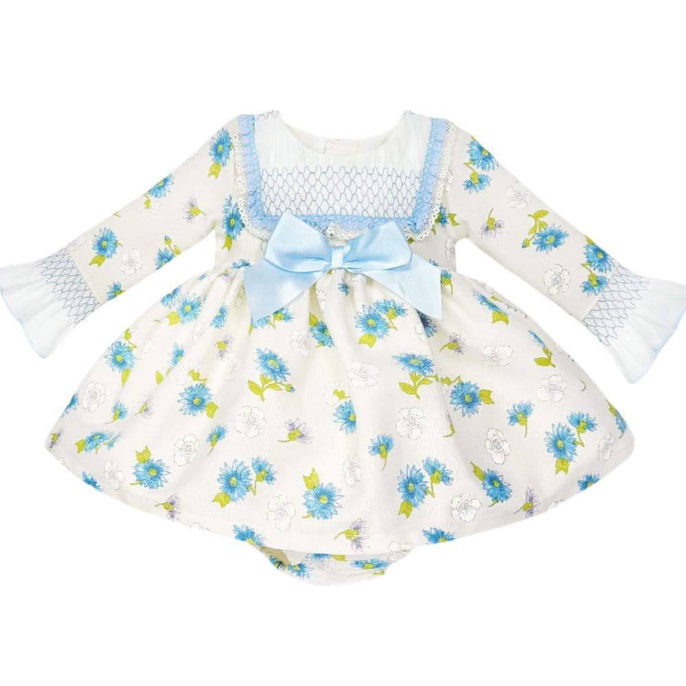 *SALE* Baby Girl Blue/Cream Floral Puff Ball Dress with Pants "MYDC2466"