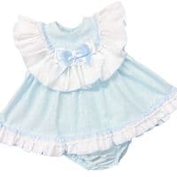 *SALE* Baby Girl Blue Floral Big Collar Puff Dress with Pants 