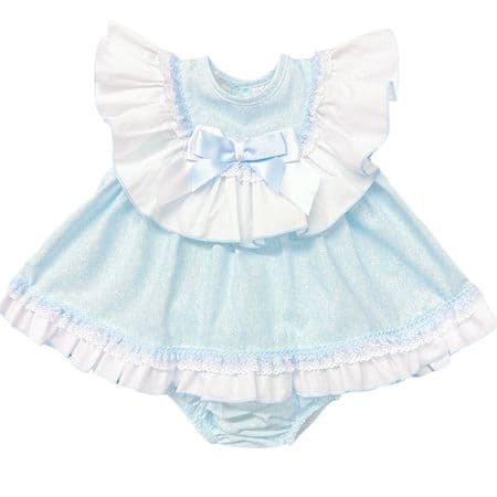 *SALE* Baby Girl Blue Floral Big Collar Puff Dress with Pants 