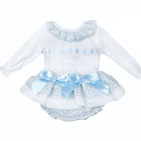 *SALE* Baby Girl Blue Floral Frilly Skirt with Shirt 