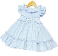 *SALE* Baby Girl Blue Hand Smocked Puff Ball Dress 