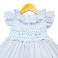 *SALE* Baby Girl Blue Hand Smocked Puff Ball Dress 