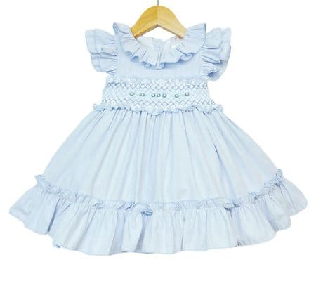 *SALE* Baby Girl Blue Hand Smocked Puff Ball Dress 