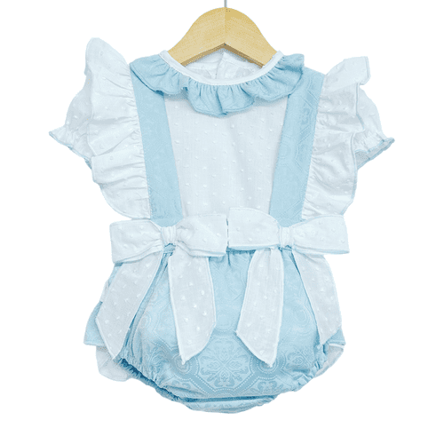 *SALE* Baby Girl Blue Jacquard Romper with Shirt "LM2210B"