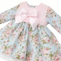 *SALE* Baby Girl Blue Pink Floral Smocked Dress with Pants 