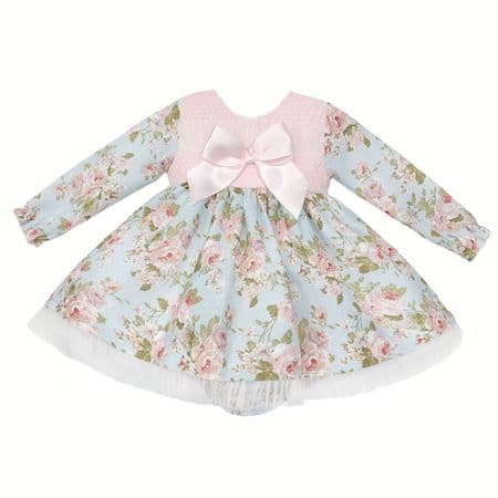 *SALE* Baby Girl Blue Pink Floral Smocked Dress with Pants 