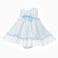 *SALE* Baby Girl Blue Sheer Smocked Puff Dress with Pants 