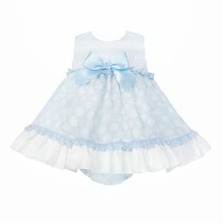 *SALE* Baby Girl Blue Sheer Smocked Puff Dress with Pants 