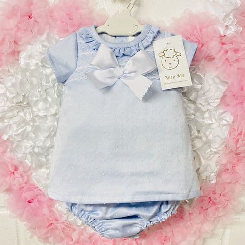 *SALE* Baby Girl Blue Spoty A Line Dress with Pants "B-1"