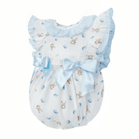 *SALE* Baby Girl Blue Teddy Print Frilly Shoulder Romper 