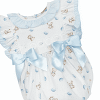 *SALE* Baby Girl Blue Teddy Print Frilly Shoulder Romper 