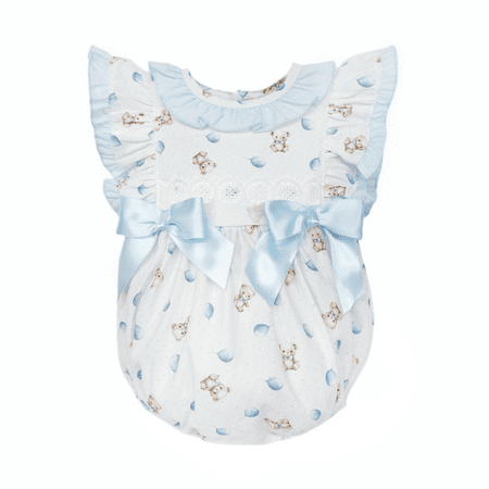 *SALE* Baby Girl Blue Teddy Print Frilly Shoulder Romper 