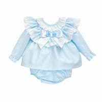 *SALE* Baby Girl Blue Waffle Frilly Dress with Pants 