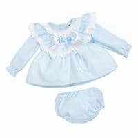 *SALE* Baby Girl Blue Waffle Frilly Dress with Pants 