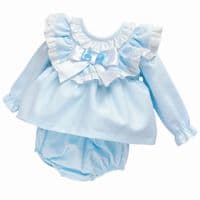 *SALE* Baby Girl Blue Waffle Frilly Dress with Pants 