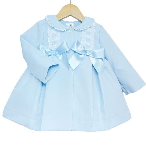 *SALE* Baby Girl Blue Waffle Puff Jacket Ribbon Insert Lace "ABR001 B"