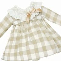 *SALE* Baby Girl Camel Check Big Frilly Collar Dress with Pants 
