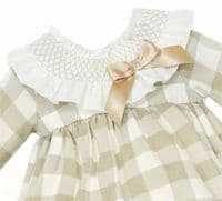 *SALE* Baby Girl Camel Check Big Frilly Collar Dress with Pants 
