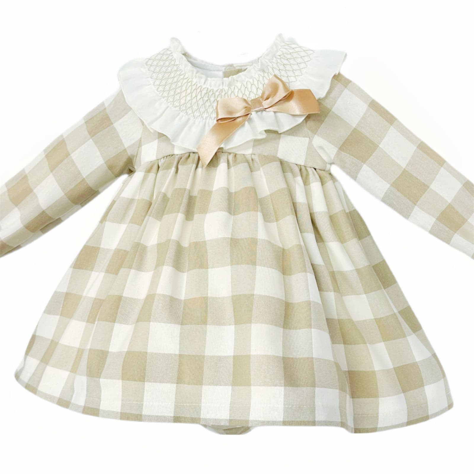 *SALE* Baby Girl Camel Check Big Frilly Collar Dress with Pants 