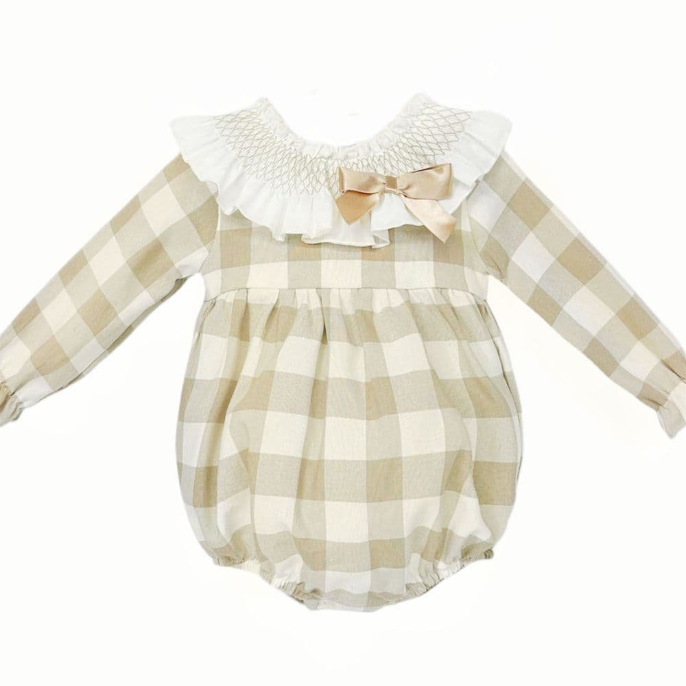 *SALE* Baby Girl Camel Checked Big Collar Romper "MYDB2468C"