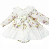 *SALE* Baby Girl Cream Floral Big Collar Dress with Pants 
